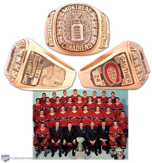 1964-65 Jean Gauthier Montreal Canadiens Stanley Cup Gold Tribute Ring