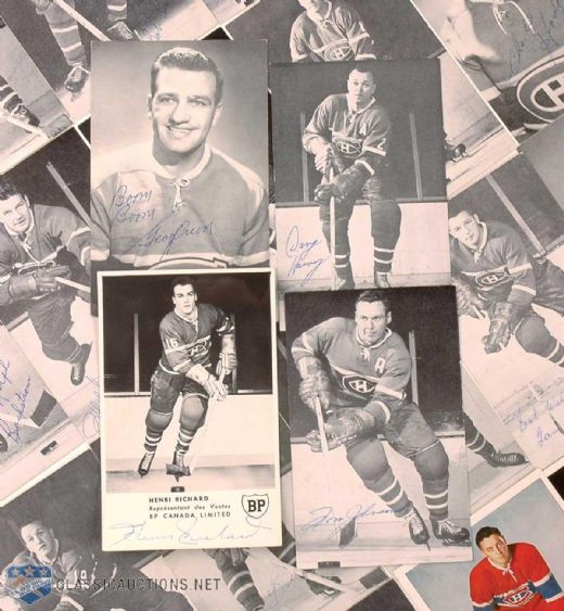 1950s Montreal Canadiens Postcard Collection of 20, Featuring 16 Autographed Including Deceased HOFers Harvey, Geoffrion and Johnson