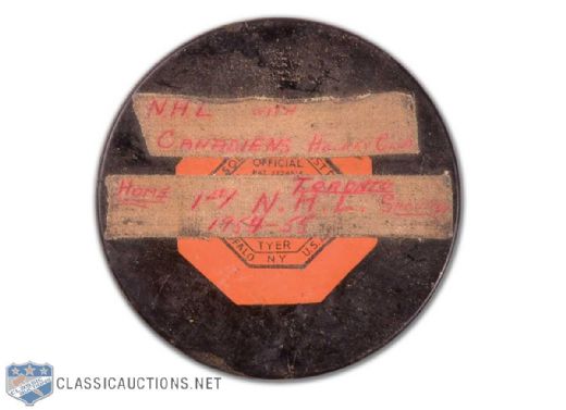 Charlie Hodges 1954-55 Montreal Canadiens First Career Shutout Puck