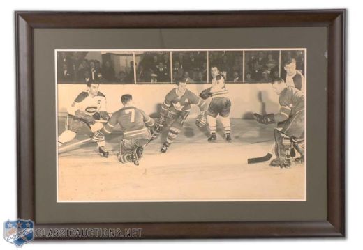 Large Framed Photo of Maurice Richards Last Goal in Maple Leaf Gardens (27" x 38")