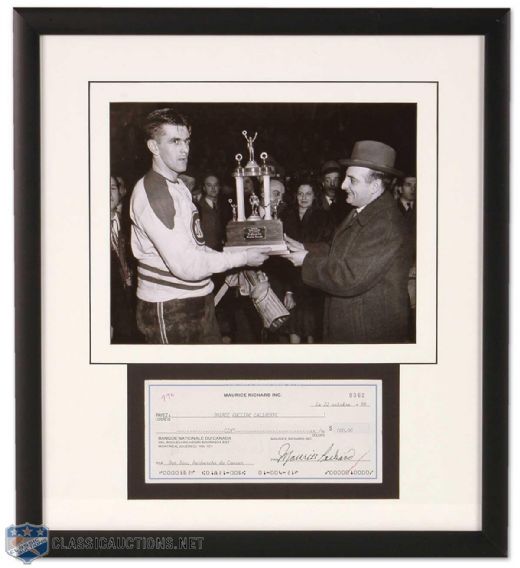 Maurice Richard Autographed & Framed Check Display
