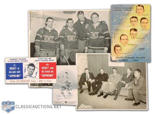 Maurice Richard Vintage Media Collection of 5, Including Signed 1950s Postcard