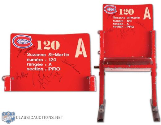 Red Montreal Forum Seat Autographed by 4 Legends - Beliveau, Moore, Lafleur & Roy!