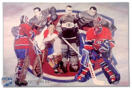 Shocking Montreal Canadiens Goaltenders Tribute Painting Giclee (3 x 4 1/2)
