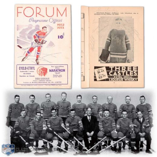 1933 Montreal Forum Playoffs Program Signed by 7 New York Rangers, Including Deceased HOFers Babe Siebert, Frank Boucher, Bun Cook and Ching Johnson