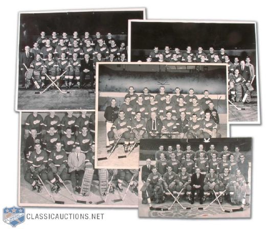 1950s and 60s Detroit Red Wings Team Photo Collection of 5, Featuring 1954 and 1955 Stanley Cup Champions