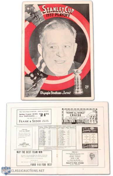 1937 Detroit Olympia Stanley Cup Finals Program Red Wings vs. New York Rangers