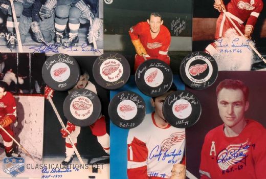 Detroit Red Wings Signed Photos & Pucks Collection of 15, Featuring Howe, Abel and Lindsay