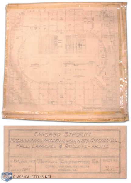 1928 Chicago Stadium Original Architectural Plans Collection of 7 (Each 42" Square)
