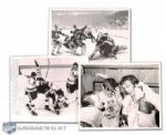 1970 Boston Bruins Stanley Cup Photo Collection of 3, Including Bobby Orr Cup Winning Goal Celebration