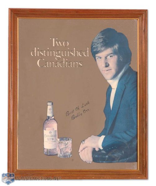 Vintage 1970s Bobby Orr Canadian Whisky Advertising Mirror