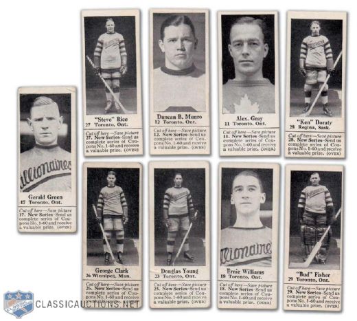 1920s Dominion Chocolate Collection of 9 Hockey Cards with Coupons