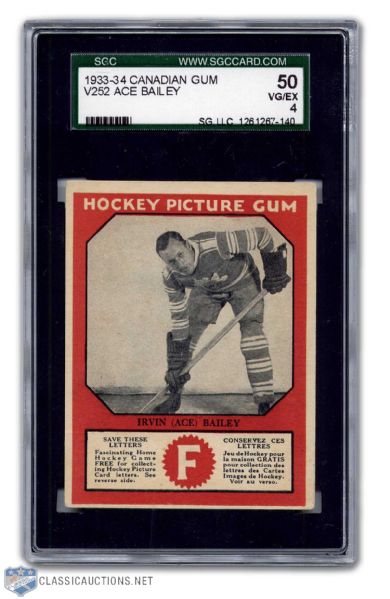 1933-34 Canadian Chewing Gum Ace Bailey RC Graded SGC VG/EX 4