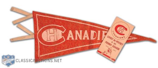 Late-1940s Montreal Canadiens Quaker Oats Premium Booklet & Pennant