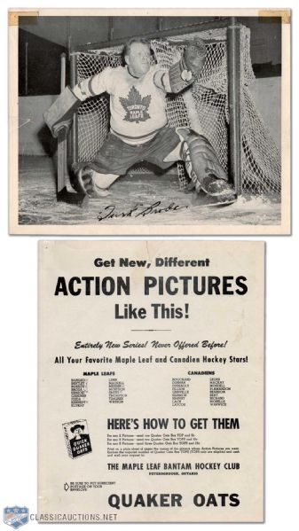 Rare 1940s Turk Broda Premium Photo Featuring Quaker Oats "Maple Leafs and Canadiens Hockey Stars" Ad Back