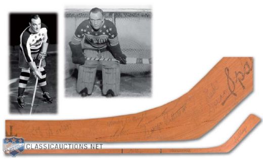 New York Americans All Time Greats Signed Hockey Stick, Featuring Deceased HOFers Roy Worters and Charlie Conacher