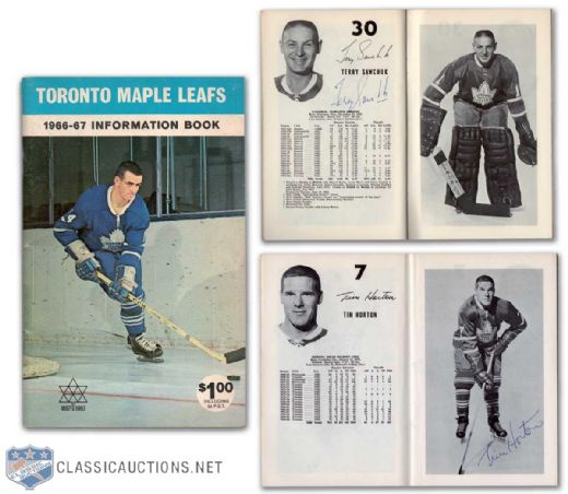 1966-67 Toronto Maple Leafs Media Guide Signed by 21, Featuring Deceased HOFers Sawchuk, Horton, Imlach & Clancy