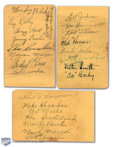 Mid-1930s Maple Leafs & Black Hawks Team Signed Sheets Including Hainsworth & Conacher