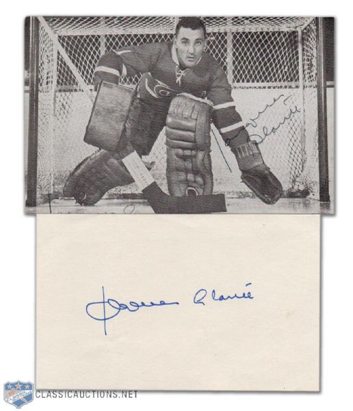Jacques Plante Autograph Collection of 2, Including Vintage Signed Montreal Canadiens Postcard