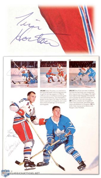 Tim Horton Autographed Hockey Book Photo Page Signed by Fellow HOFers Henri Richard, Rod Gilbert and Jacques Laperriere