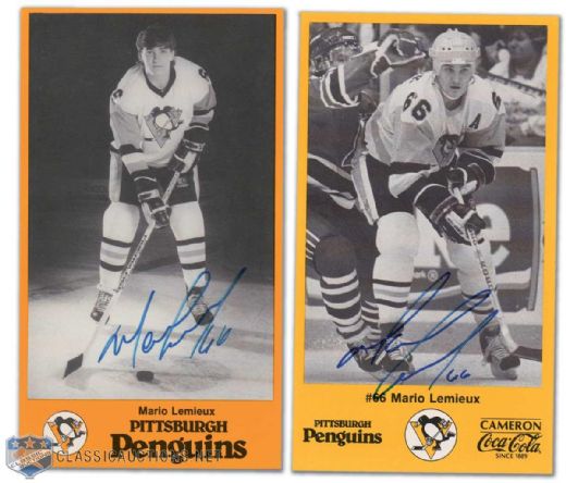Mario Lemieux Signed 1980s Postcard Collection of 2