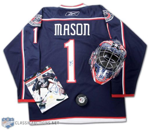 Steve Mason Columbus Blue Jackets Autograph Collection of 4, Including 2008-09 Team Signed Goalie Mask