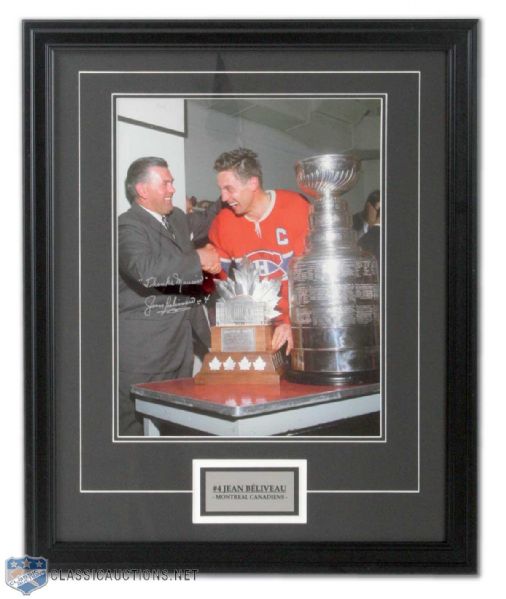 Jean Beliveau Signed Framed Conn Smythe Trophy Photo with Maurice Richard (24" x18")