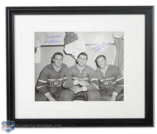 Jean Beliveau & Dickie Moore "Friends For Life" Signed Framed Photo with Maurice Richard (18" x 24")