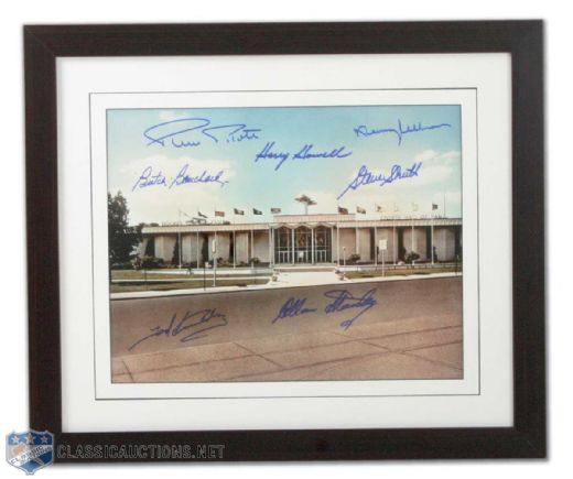 Hockey Hall of Fame Framed Photo Signed by 7, Including Kennedy, Bouchard, Pilote, Howell,Stanley, Ullman & Shutt (17 1/4" x 20")