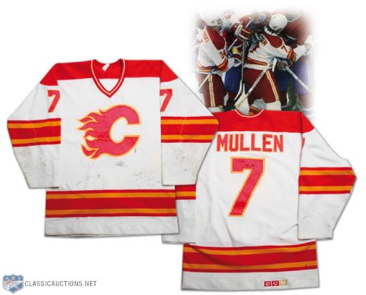 1985-86 Joe Mullen Signed Calgary Flames Game Worn Jersey