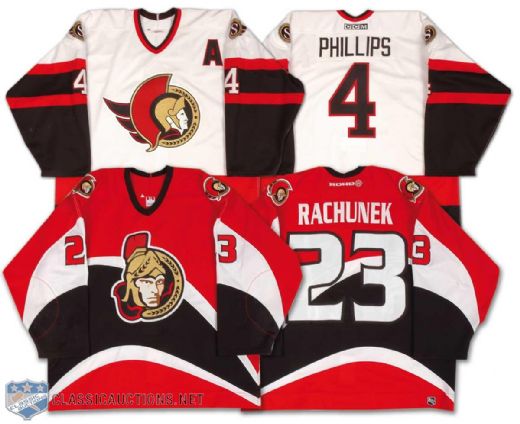2001 Phillips & Rachunek Ottawa Senators Game Worn Playoff Jersey Collection of 2