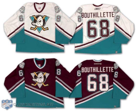 2005-06 Gabriel Bouthillette Anaheim Mighty Ducks Game Worn Jersey Collection of 2