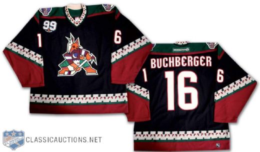 2002-03 Kelly Buchberger Phoenix Coyotes Game Worn Jersey With "99" Patch from L.A. Kings Gretzky Jersey Retirement Game