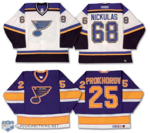 Nikulas & Prokhorov St. Louis Blues Game Worn Jersey Collection of 2