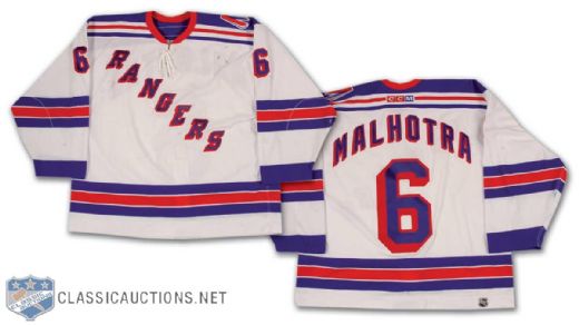 Manny Malhotra 2001-02 New York Rangers Game Worn Home Jersey with 9/11 Patch