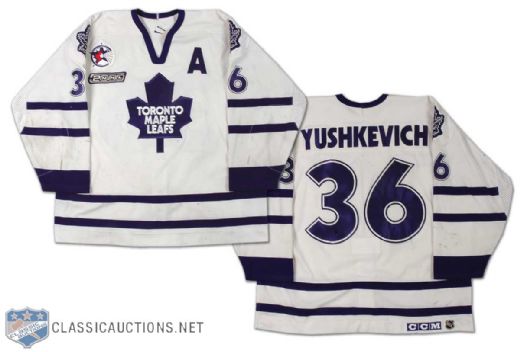 Dmitri Yushkevich 1999-2000 Toronto Maple Leafs Game Worn Home Jersey