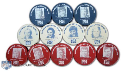 1975-76 Winnipeg Jets Biltrite Colored Puck Collection of 12