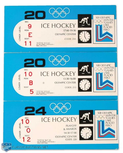 1980 Miracle On Ice Olympic Hockey Ticket Collection of 7