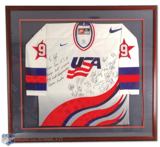 1996 Team USA Team Signed Framed Jersey