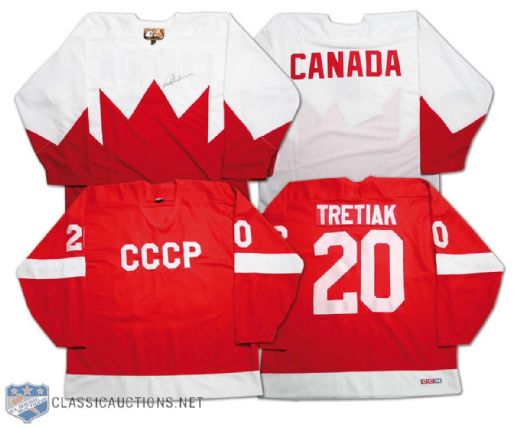 Summit Series Jersey Collection of 2, Featuring Paul Henderson Signed 1972 Team Canada Jersey & Vladislav Tretiak CCCP Jersey