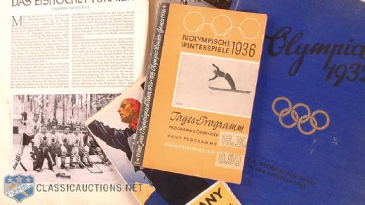 1932 & 1936 Winter Olympics Hockey Memorabilia Collection of 5