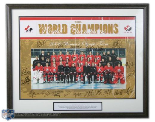 2006 Olympic & World Champion Team Canada Womens National Team Framed Picture Signed by 21, Including Wickenheiser, Campbell and St. Pierre (26 5/8" x 33")