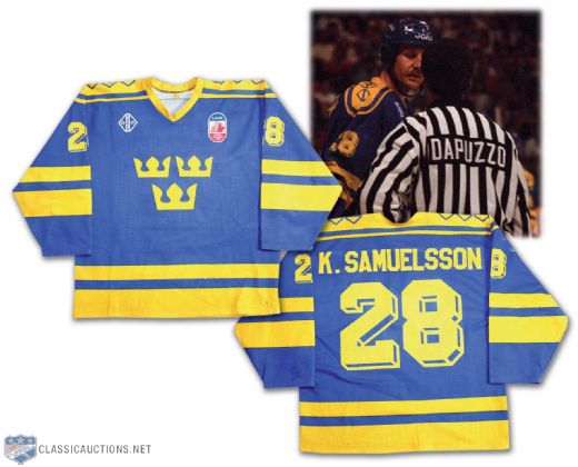 1991 Canada Cup Kjell Samuelsson Team Sweden Game Worn Jersey - Photo Matched!