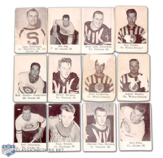 Circa-1950s Swedish Hockey Card Collection of 12