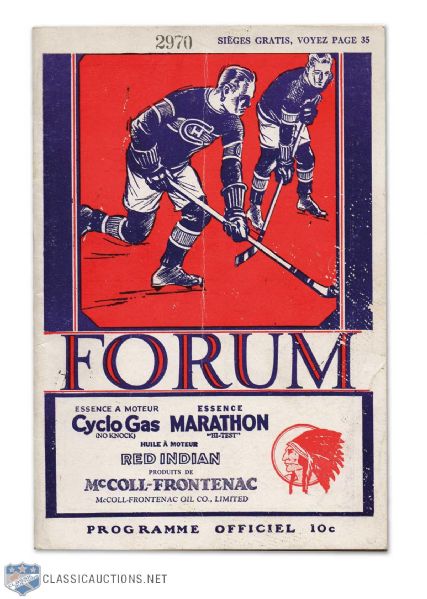 1930-31 Montreal Forum Canadiens vs. Black Hawks Stanley Cup Finals Program