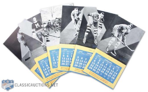 1939 Imperial Oil NHL Stars Hockey Calendar Featuring 7 HOFers, Including Apps, Joliat & Shore