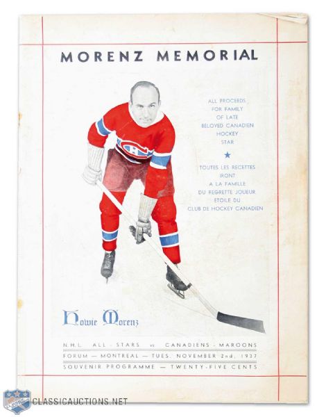 1937 Howie Morenz Memorial Game Program