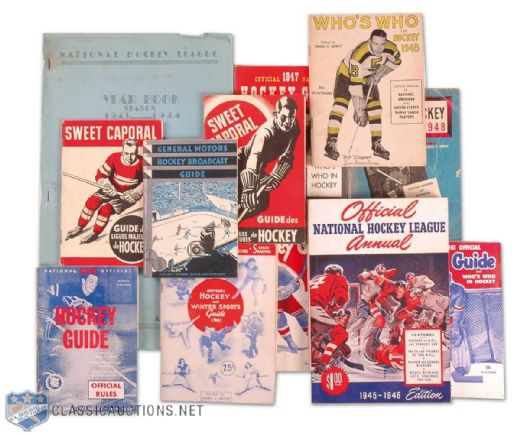 1930s, 40s and 50s Hockey Guides Collection of 12, Including Rare 1943-44 Soft Cover NHL Yearbook