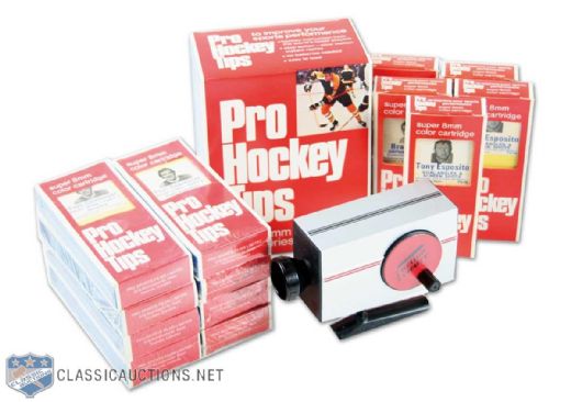 1970s Pro Hockey Tips Super 8mm Film Cartridge and Viewer Collection of 13