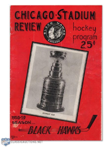 1959 Chicago Stadium Stanley Cup Playoff Series Program - Bobby Hulls First Playoff Goal and Point!